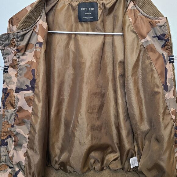 Love Tree Camo Full Zip Bomber Jacket Camouflage Long Sleeve Nylon M - Picture 10 of 16